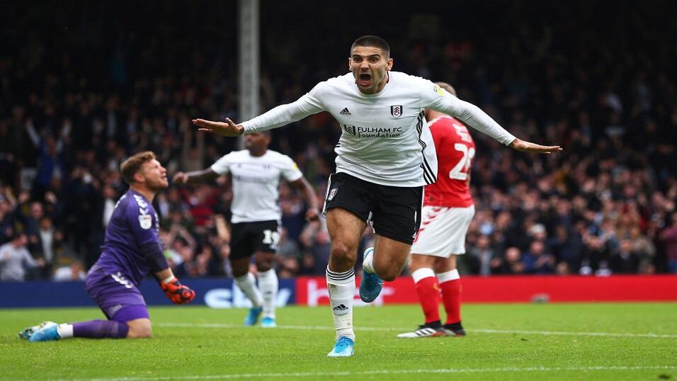 Fulham striker Aleksandr Mitrovic celebrates scoring